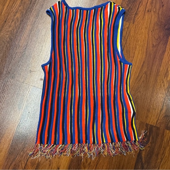Pinko Striped Knit Fringe Hem Tank Top Multicolor Sleeveless Size Large - Picture 3 of 7